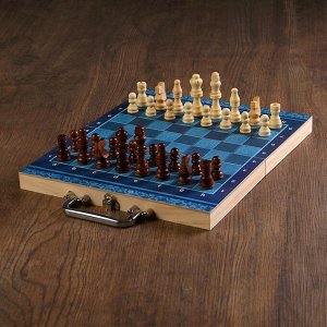 Набор игр 3 в 1 "Синева": нарды, шахматы, шашки, доска и фигуры из дерева, 29х29 см
