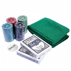 Покер, набор для игры (карты 2 колоды, фишки 100 шт, сукно 40х60 см)