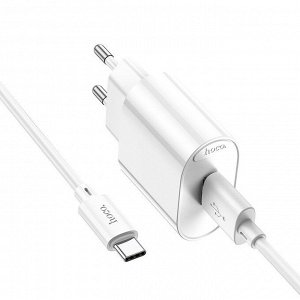 Сетевое зарядное устройство HOCO C109A Fighter 1xUSB с Кабелем USB - Type-C, 3.0A, 18W, белый