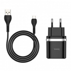 Сетевое зарядное устройство HOCO C12Q Smart 1xUSB с Кабелем USB - Micro, 3A, 18W, черный