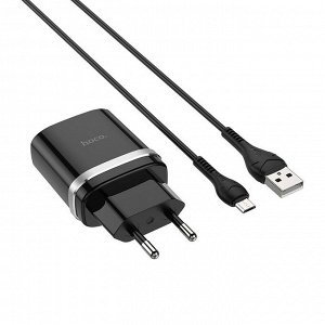 Сетевое зарядное устройство HOCO C12Q Smart 1xUSB с Кабелем USB - Micro, 3A, 18W, черный