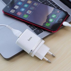 Сетевое зарядное устройство HOCO C12Q Smart 1xUSB с Кабелем USB - Micro, 3A, 18W, белый