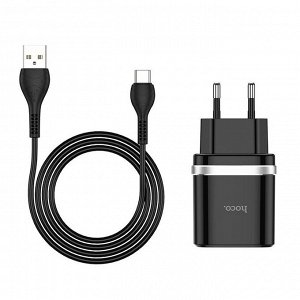 Сетевое зарядное устройство HOCO C12Q Smart 1xUSB с Кабелем USB - Type-C, 3A, 18W, черный