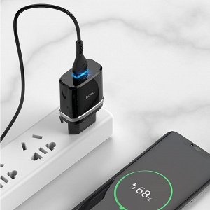 Сетевое зарядное устройство HOCO C12Q Smart 1xUSB с Кабелем USB - Type-C, 3A, 18W, черный