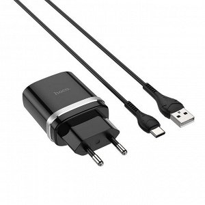 Сетевое зарядное устройство HOCO C12Q Smart 1xUSB с Кабелем USB - Type-C, 3A, 18W, черный