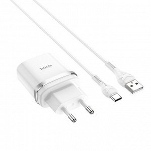 Сетевое зарядное устройство HOCO C12Q Smart 1xUSB с Кабелем USB - Type-C, 3A, 18W, белый