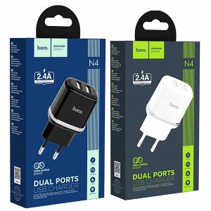 Сетевое зарядное устройство HOCO N4 Aspiring 2xUSB, 2.4A, 10.8W, черный
