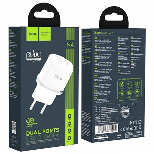 Сетевое зарядное устройство HOCO N4 Aspiring 2xUSB, 2.4A, 10.8W, белый