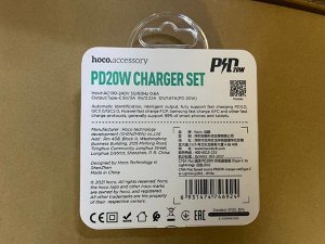 Сетевое зарядное устройство HOCO C76A Plus Speed 1xUSB-C с Кабелем Type-C - Lightning, 3A, 20W, белый