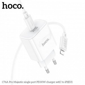 Сетевое зарядное устройство HOCO C76A Pro Majestic 1xUSB-C с Кабелем Type-C - Lightning, 30W, белый