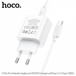 Сетевое зарядное устройство HOCO C76A Pro Majestic 1xUSB-C с Кабелем Type-C - Type-C, 30W, белый