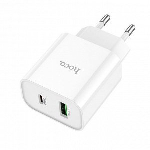 Сетевое зарядное устройство HOCO C80A Plus 1xUSB + 1xUSB-C, 3.0A, 20W, белый