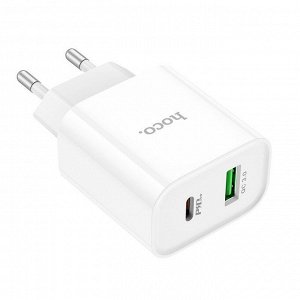 Сетевое зарядное устройство HOCO C80A Plus 1xUSB + 1xUSB-C, 3.0A, 20W, белый