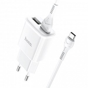 Сетевое зарядное устройство HOCO C88A Star 2xUSB с Кабелем USB - Type-C, 2.4A, 10.8W, белый
