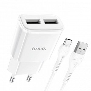 Сетевое зарядное устройство HOCO C88A Star 2xUSB с Кабелем USB - Type-C, 2.4A, 10.8W, белый