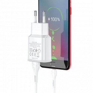 Сетевое зарядное устройство HOCO C88A Star 2xUSB с Кабелем USB - Type-C, 2.4A, 10.8W, белый