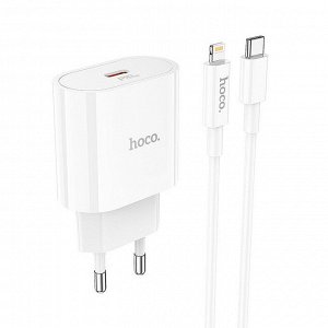 Сетевое зарядное устройство HOCO C94A 1xUSB-C с Кабелем Type-C - Lightning, 3.0A, 20W, белый