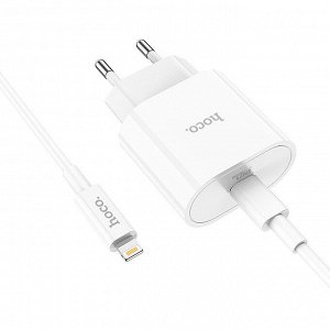 Сетевое зарядное устройство HOCO C94A 1xUSB-C с Кабелем Type-C - Lightning, 3.0A, 20W, белый