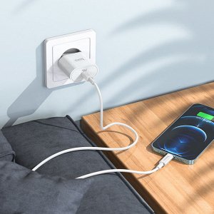 Сетевое зарядное устройство HOCO C94A 1xUSB-C с Кабелем Type-C - Lightning, 3.0A, 20W, белый