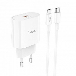 Сетевое зарядное устройство HOCO C94A 1xUSB-C с Кабелем Type-C - Type-C, 3.0A, 20W, белый