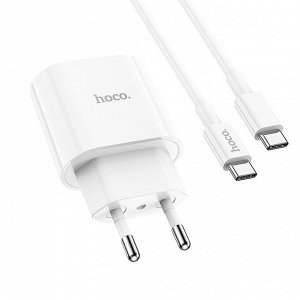 Сетевое зарядное устройство HOCO C94A 1xUSB-C с Кабелем Type-C - Type-C, 3.0A, 20W, белый