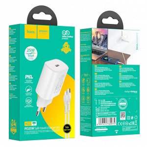 Сетевое зарядное устройство HOCO N22 Jetta 1xUSB-C с Кабелем Type-C - Lightning, 25W, белый