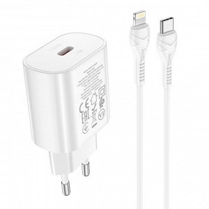 Сетевое зарядное устройство HOCO N22 Jetta 1xUSB-C с Кабелем Type-C - Lightning, 25W, белый