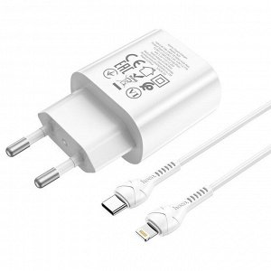Сетевое зарядное устройство HOCO N22 Jetta 1xUSB-C с Кабелем Type-C - Lightning, 25W, белый