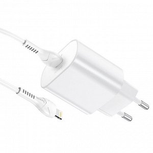 Сетевое зарядное устройство HOCO N22 Jetta 1xUSB-C с Кабелем Type-C - Lightning, 25W, белый