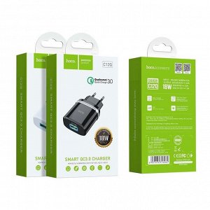 Сетевое зарядное устройство HOCO C12Q Smart 1xUSB, 3A, 18W, черный
