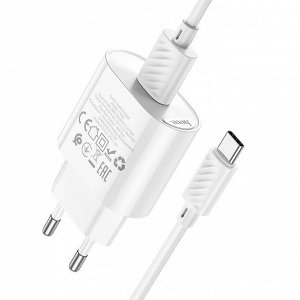 Сетевое зарядное устройство HOCO C109A Fighter 1xUSB с Кабелем USB - Type-C, 3.0A, 18W, белый