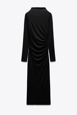 платье ЦВЕТ как на первом фото ДРАПИРОВАННОЕ ПЛАТЬЕ С ВЫРЕЗОМ НА СПИНЕ (DRAPIERTES KLEID MIT R?CKENAUSSCHNITT) Платье средней длины из трикотажного полотна. Воротник-стойка и длинные рукава. внутрення