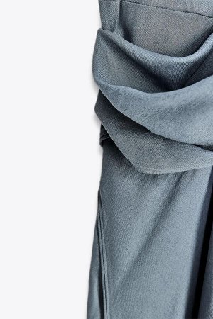 платье ЦВЕТ как на первом фото ДРАПИРОВАННОЕ ПЛАТЬЕ ИЗ ЛЬНЯНОЙ ТКАНИ – КОЛЛЕКЦИЯ ZW (DRAPIERTES KLEID AUS LEINENMISCHGEWEBE – ZW COLLECTION) ZARA WOMAN COLLECTION платье длины миди из смесового льна. 