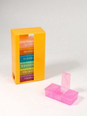 Таблетница - органайзер «Неделька», английские буквы, 14.2x8.5x4.7 см, 7 контейнеров по 3 секции, разноцветный