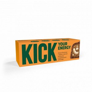 Батончик "KICK energy" кешью с какао и маслом апельсина в карамельном шоколаде 45г (Упаковка 10 шт)