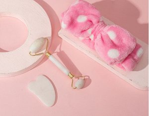 Скребок Гуаша+роллер+повязка на голову, набор массажный для лица