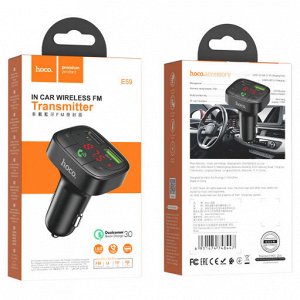 Автомобильное зарядное устройство с FM-Трансмиттер HOCO E59 Promise, 2xUSB, 3.1A, 18W, черный