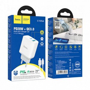 Комплект зарядных устройств C105A Kexun с двумя портами PD20W + QC3.0
(От C до iP) (европейский стандарт)