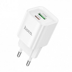 Сетевое зарядное устройство HOCO C147A Charm 1xUSB + 1xUSB-C, 3A, 20W, белый