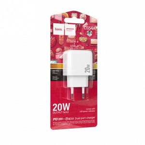 Сетевое зарядное устройство HOCO CS54A Surplus 1xUSB + 1xUSB-C, 20W, белый