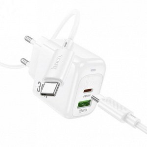 Сетевое зарядное устройство HOCO CS55A Surplus 1xUSB + 1xUSB-C с Кабелем Type-C - Type-C, 30W, белый