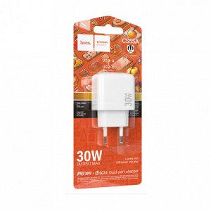 Сетевое зарядное устройство HOCO CS55A Surplus 1xUSB + 1xUSB-C, 30W, белый