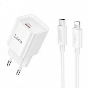 Сетевое зарядное устройство HOCO C146A Charm 1xUSB-C с Кабелем Type-C - Lightning, 20W, белый