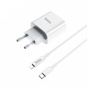 Сетевое зарядное устройство HOCO C76A Plus Speed 1xUSB-C с Кабелем Type-C - Lightning, 3A, 20W, белый
