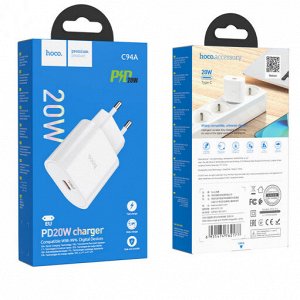 Сетевое зарядное устройство HOCO C94A 1xUSB-C, 3.0A, 20W, белый