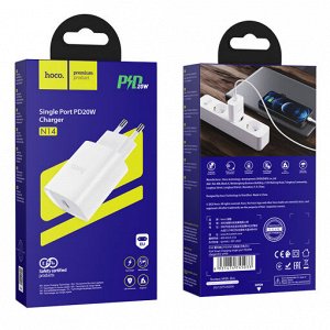 Сетевое зарядное устройство HOCO N14 Smart 1xUSB-C, 3.0A, 20W, белый