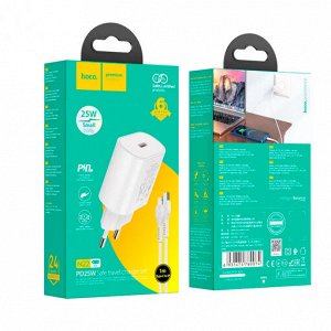 Сетевое зарядное устройство HOCO N22 Jetta 1xUSB-C с Кабелем Type-C - Lightning, 25W, белый