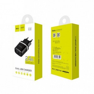 Сетевое зарядное устройство HOCO C12 Smart 2xUSB, 2.4A, черный