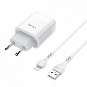 Сетевое зарядное устройство HOCO C73A Glorious 2xUSB с Кабелем USB - Lightning, 2.4A, 10.8W, белый