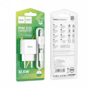 Сетевое зарядное устройство HOCO C106A 1xUSB с Кабелем USB - Lightning, 2.1A, 10.5W, белый